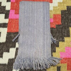 Ecuadorian 100% Wool Fringed Striped Scarf, Light Blue